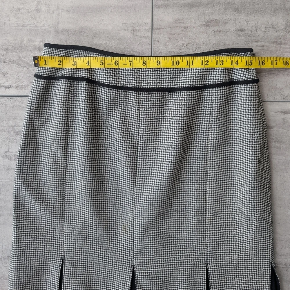 Carlisle White Black Houndstooth Wool Midi Skirt Women's Size 8 - Picture 2 of 7